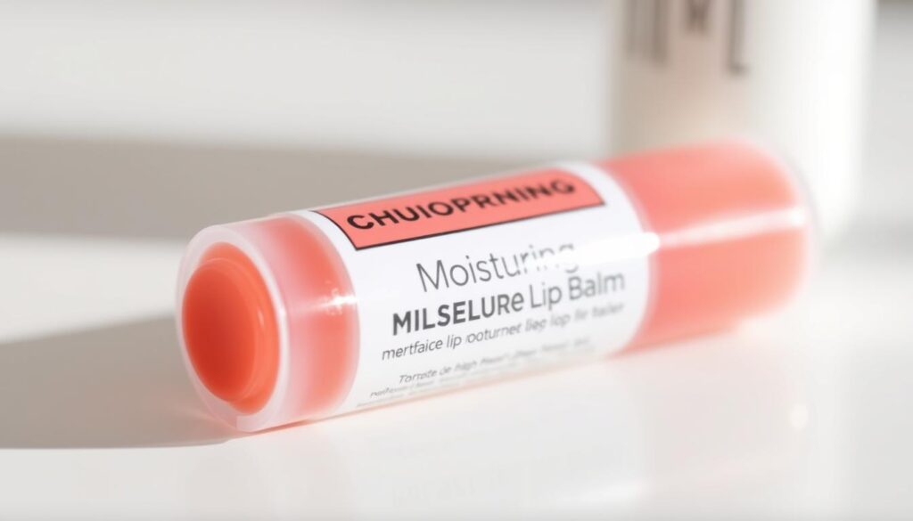 A close-up view of a moisturizing lip balm, captured in soft, natural lighting. The balm's sleek, cylindrical packaging is made of a translucent material, allowing the product's tinted hue to be visible. The lid is partially open, revealing the smooth, glossy texture of the balm. The background is blurred, placing the focus entirely on the lip care product and its application. The overall mood is one of simplicity, highlighting the essential nature of the item and its ability to provide nourishment and hydration for chapped, dry lips. A close-up view of a moisturizing lip balm, captured in soft, natural lighting. The balm's sleek, cylindrical packaging is made of a translucent material, allowing the product's tinted hue to be visible. The lid is partially open, revealing the smooth, glossy texture of the balm. The background is blurred, placing the focus entirely on the lip care product and its application. The overall mood is one of simplicity, highlighting the essential nature of the item and its ability to provide nourishment and hydration for chapped, dry lips.